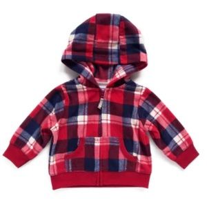 Carter’s | red plaid fleece hooded zippered jacket | size 24m